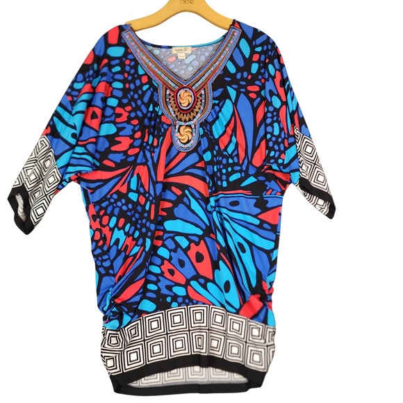 ONE WORLD Tops - One World Butterfly Print Embellished V Neck Dolman Sleeve Tunic Top Women M